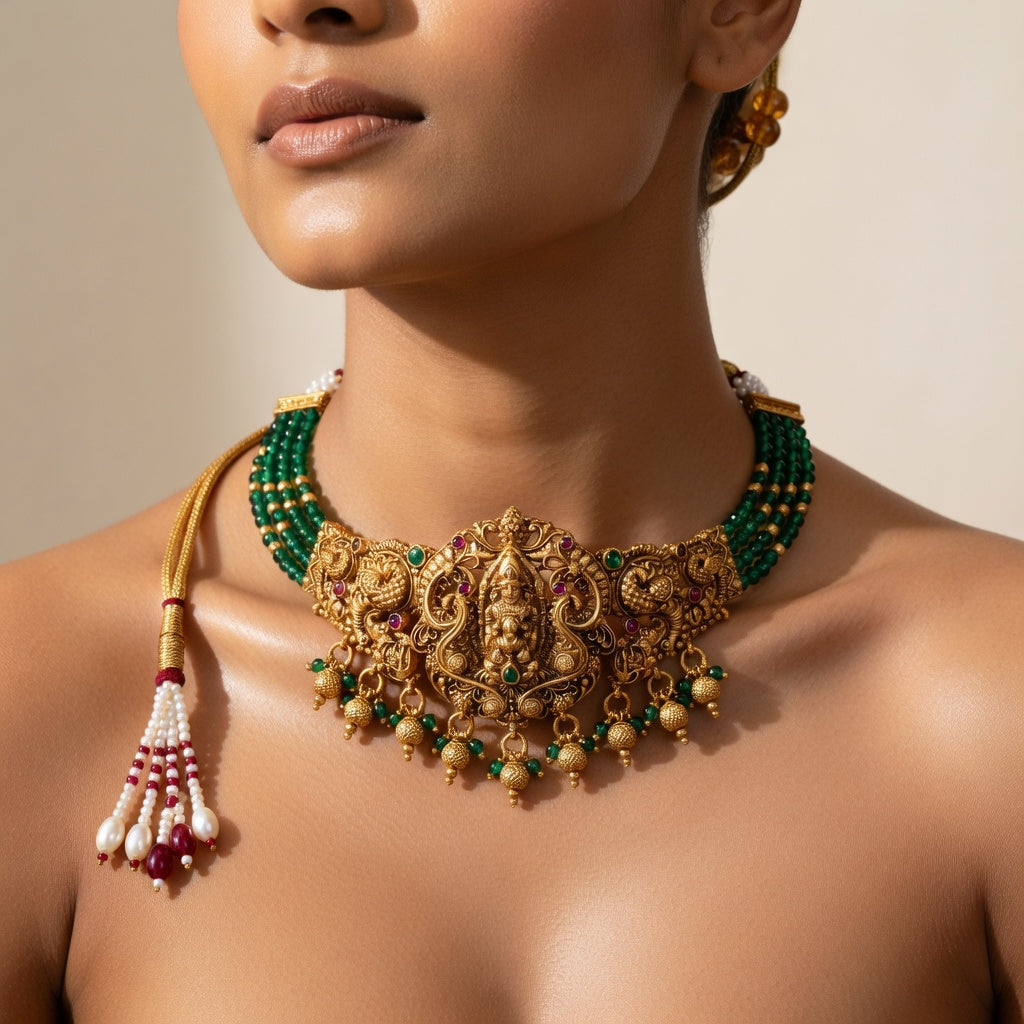 Regal Goddess Temple Choker With Earings
