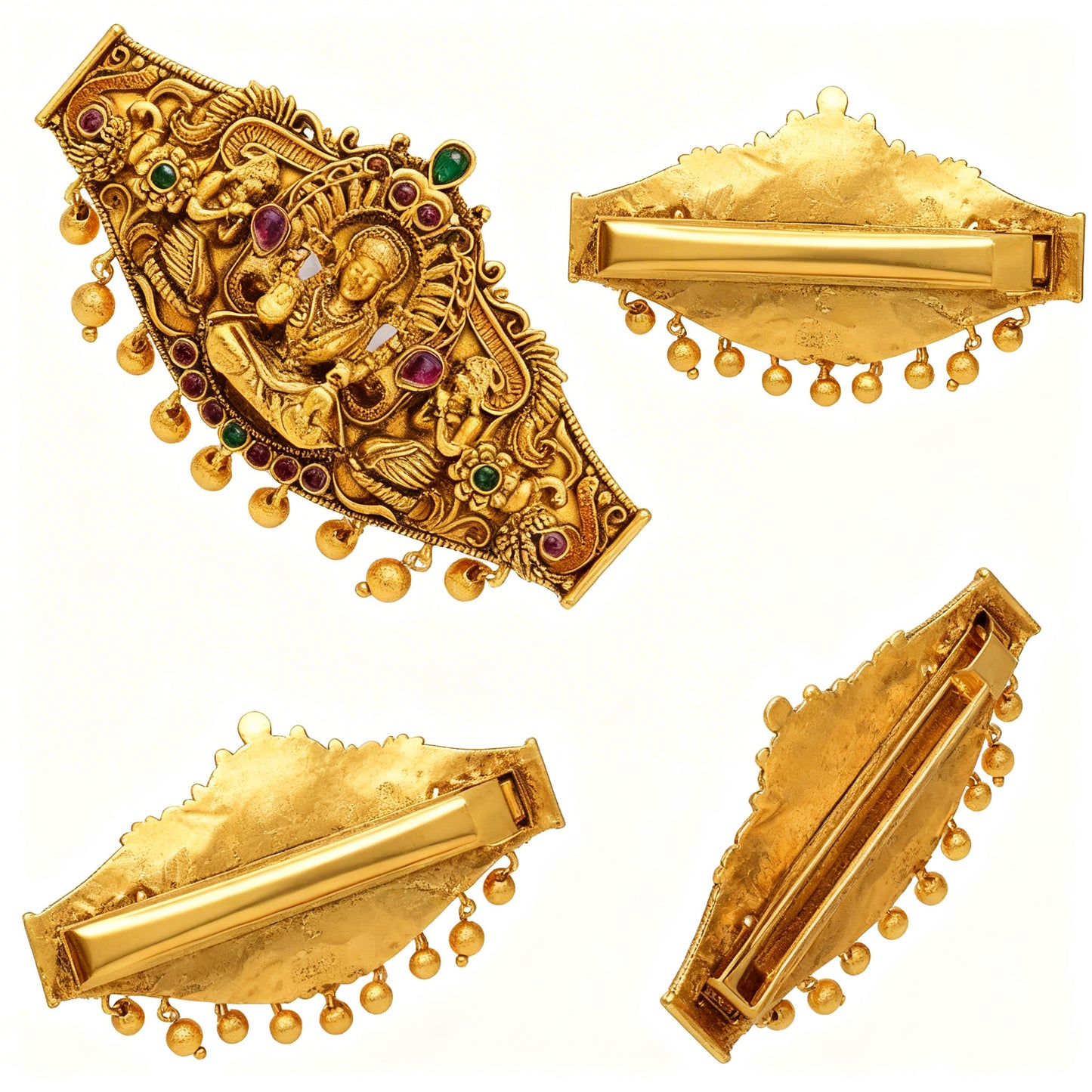 Goddess Lakshmi Gold Backpin with Pearl Drops