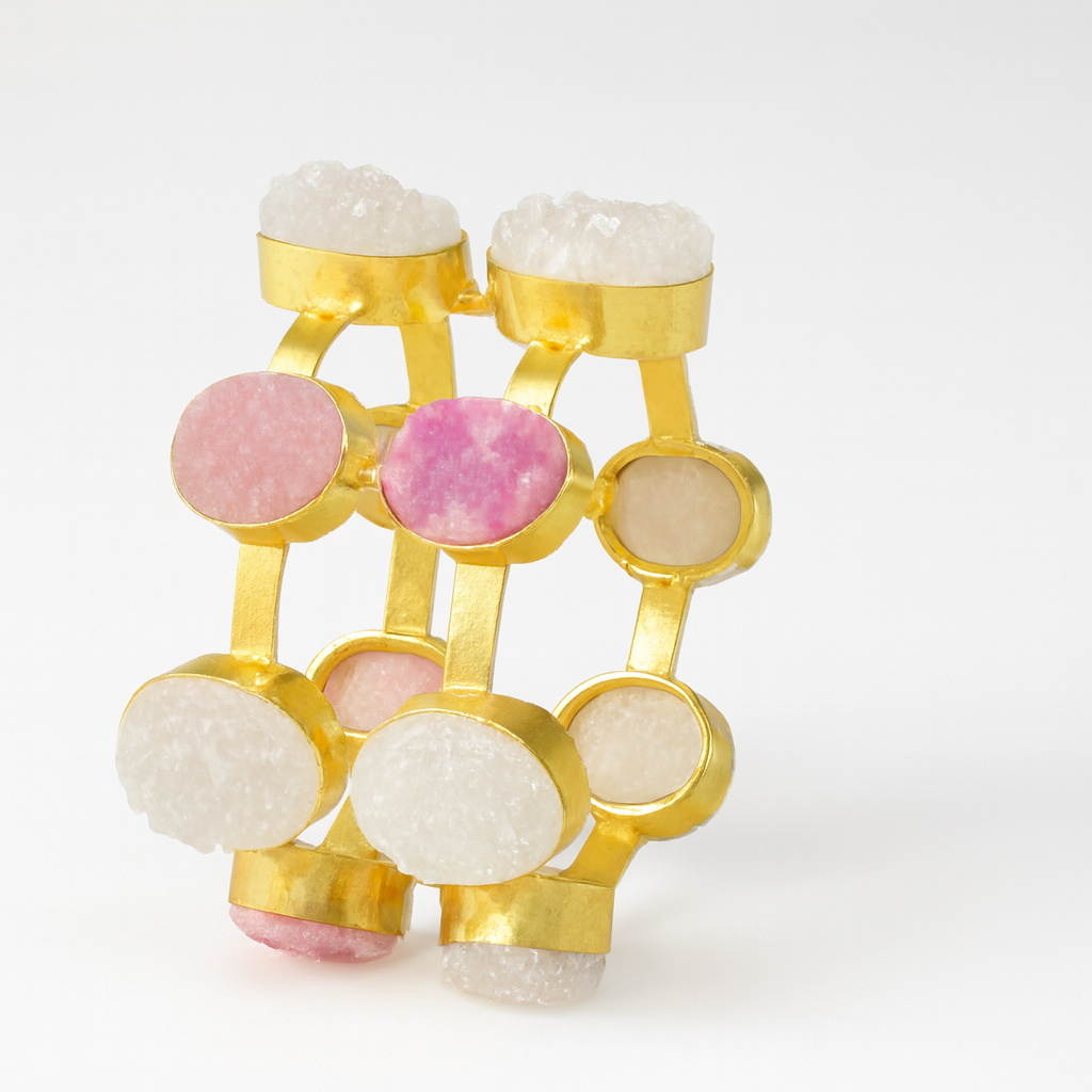 Rose Quartz & Pink Tourmaline Gold Bangle Bracelet