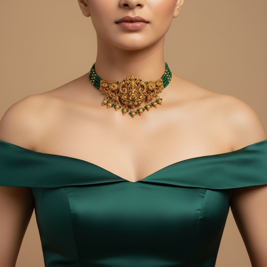 Regal Goddess Temple Choker With Earings