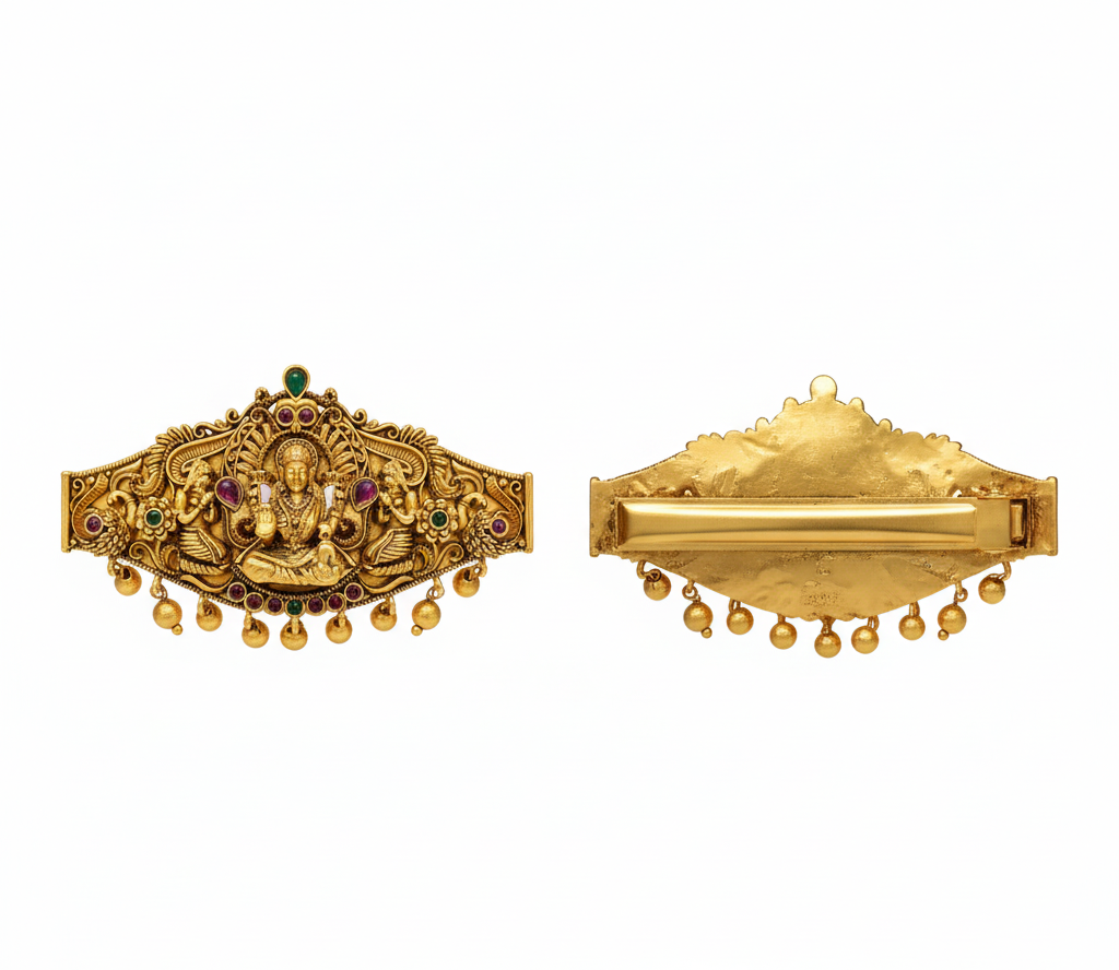 Goddess Lakshmi Gold Backpin with Pearl Drops
